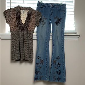 Both Velvety Embellished Jeans and Tie Back Top